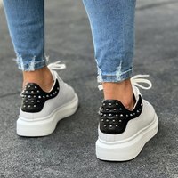 Baskets pour hommes en cuir véritable à semelle haute et clous, Blanc Noir, style décontracté urbain streetwear, faites à la main, qualité supérieure, tendance automne, Arch