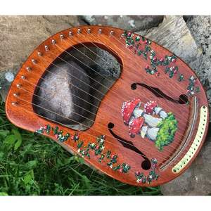 พิณพิณ16สายตกแต่งด้วยมือพร้อมเห็ดและผลไม้ชนิดมีรูสำหรับเครื่องดนตรี - Product Image 1