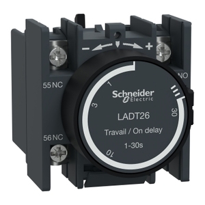 Per SCHNEIDER ELECTRIC LADT26 TeSys Blocco Contatti Ausiliari a Ritardo Temporizzato 1NO+1NC 1-30s Terminali a Anello Frontali - Product Image 1