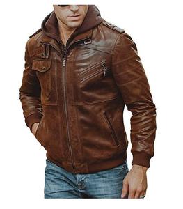 Chaqueta de cuero de Color marrón transpirable de nuevo diseño con estilo de Sudadera con capucha prendas de vestir exteriores elegantes chaquetas de invierno de cuero a prueba de viento para hombres - Product Image 1
