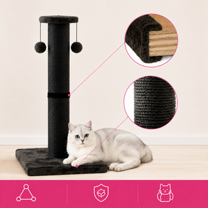 PAWFECT Árbol rascador duradero para gatos, 27 pulgadas, con alfombra negra, bolas de pompón, base estable, 1 nivel, para todas las razas - Product Image 1