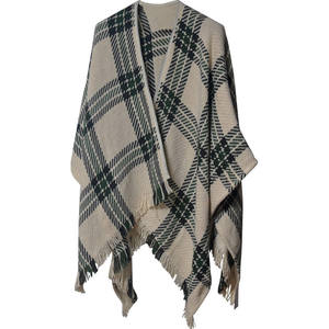 BLUE <b>Poncho</b> <b>Women</b> Dress 100% Acrylic Thick Tartan Plaid Custom New Design Hot Sale Winter Warm for <b>Women</b> - Product Image 4