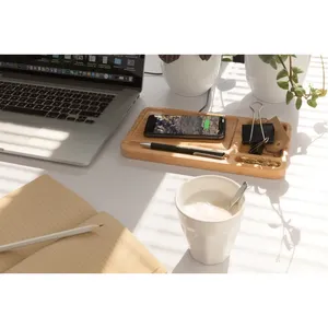 Organisateur de chargeur sans fil en bambou écologique pour bureau et tiroir pour gadgets - Product Image 4