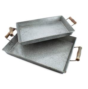 Grand plateau de service à thé et à café galvanisé rectangulaire fait à la main avec poignées en métal doré pour les fêtes de mariage - Product Image 2