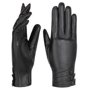 Gants thermiques en cuir de mouton 100% véritable, doublure en fourrure, compatibles avec les écrans tactiles, écologiques, chauds pour l'hiver, mode, cyclisme, conduite, unisexe - Product Image 1