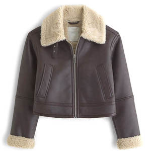 Streetwear Fashion Women Breathable Genuine Leather Bomber Jacket with <b>Fur</b> <b>Trim</b> Zipper Closure Short Length Winter Outdoor Style - Product Image 1