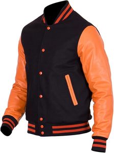 Unisex Versity Jackets <b>Genuine</b> White Leather Sleeves Wool Letterman Varsity Baseball College University Bomber Jackets - Product Image 5