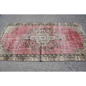 Turkish 4.4x8.2 ft Rug, Vintage Rug, <b>Red</b> Patchwork <b>Wool</b> Rug - Product Image 3