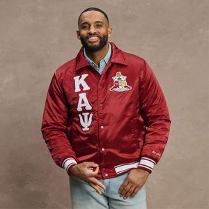 Giacca Varsity Classica Kappa Alpha Psi a 3 Lettere in Raso Marrone per Uomo D9 Abbigliamento per Confraternita Greca Nupe Wear - Product Image 3