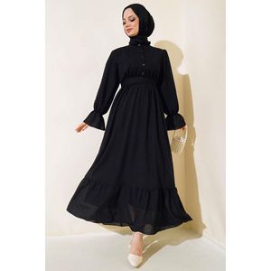 ชุดเดรสเอวยางยืดมีลวดลายด้วยตัวเองสีดำ - Product Image 1