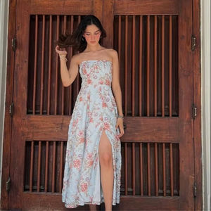 ชุดเดรสผ้าฝ้ายทำมือสไตล์อินเดีย แขนกุด ลายดอกไม้ หวานละมุน ธรรมชาติ เหมาะสำหรับงานปาร์ตี้ งานแต่งงาน ฤดูร้อน สำหรับผู้หญิง - Product Image 1