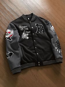 เสื้อแจ็คเก็ตวาร์ซิตี้ Ghost Riders สำหรับผู้ชาย สีดำ แขนหนัง ปักลายปะติด สไตล์นักขี่มอเตอร์ไซค์ เหมาะสำหรับใส่ในฤดูใบไม้ร่วง - Product Image 6