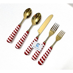 Cubiertos chapados en oro PVD, juego de cubiertos de acero inoxidable 18/8 con mango de resina, cubiertos de mesa, cubiertos de mesa de comedor - Product Image 4