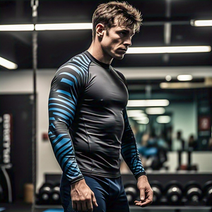 Camisa de protección contra sarpullidos de compresión atlética personalizada para hombre, manga larga, cuello redondo, ligera, 100% poliéster, transpirable y Anti-UV - Product Image 2