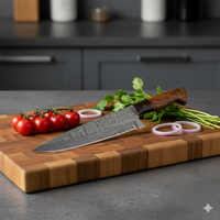 Couteau de chef professionnel à lame en acier damas de haute qualité Chef en acier damas | Couteau de cuisine avec gaine en cuir