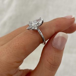 Tendencia exquisita pera grande forma redonda Moissanite oro blanco anillo de compromiso Pave banda mujer joyería para boda - Product Image 3