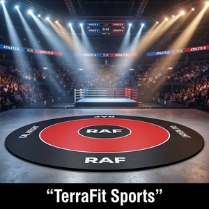 Tapis de lutte professionnel bleu 10x10 pieds, enroulable, épaisseur 1,25 pouce, avec marquages circulaires <span class=keywords><strong>pour</strong></span> entraînement en salle de sport - Product Image 5