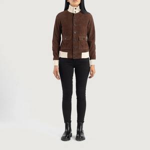 Blouson aviateur en daim moka vintage de haute qualité pour femmes avec fermeture éclair facile à porter avec une sensation de tissu doux - Product Image 2