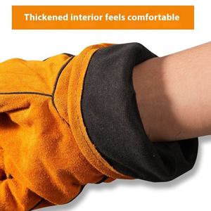 Gants de protection du travail en cuir de vachette double couche épais, personnalisables en gros, résistants à l'usure, pour la protection des mains et des bras lors du soudage - Product Image 3
