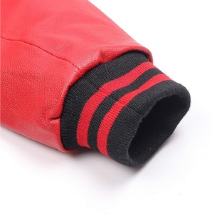 Men’s Classic Black Varsity Jacket Premium Athletic Letterman with Contrast Red Leather Look Sleeves - Product Image 4