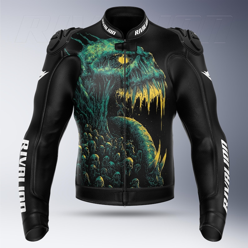 Leather Jacket with Dragon - Men's Custom Biker Style