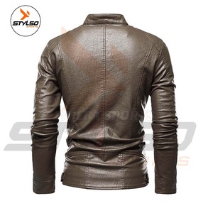 Chaqueta de cuero de crucero de tendencia para hombre, elegante abrigo de cintura de cuero real con cuello levantado, cierre de cremallera, Top informal para invierno - Product Image 2