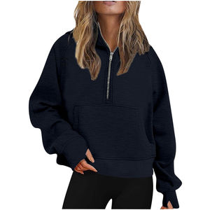 Sweat-shirts pour femmes, sweat-shirt court à demi-zip, sweat-shirt chaud d'hiver à manches longues avec poche - Product Image 6