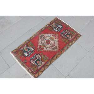 พรมวินเทจขนาด 1.7x3.1 ฟุต พรมตุรกีขนาดเล็ก พรมขนสัตว์โมร็อกโกสีแดงน้ำเงิน - Product Image 3