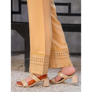 NECLA Women's Casual for Raw <b>Silk</b> Embroidered Trouser Breathable Crepe High Waist Mid Waist Wide Leg Cargo <b>Pants</b> for Summer - Product Image 2