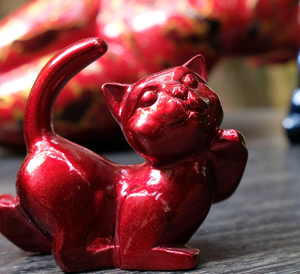 Figurine d'art en laque faite à la main vietnamienne de chat décoratif fait à la main | Sculpture animale élégante pour la décoration de la maison et du bureau - Product Image 6