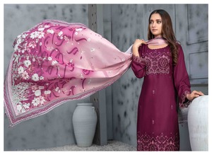 Vestido estampado bordado de invierno Salwar Kameez de satén de marca paquistaní de alta calidad para mujer, ropa básica para mujer - Product Image 3