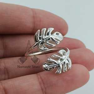 Adjustable Boho Style Monstera Leaf Sterling <b>Silver</b> <b>Statement</b> <b>Ring</b> Birthday Anniversary Gift for Palm Plant Lovers Handmade - Product Image 6