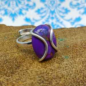 แหวนแฮนด์เมดทำจากเงินสเตอร์ลิง925อัญมณีสีเทอร์ควอยซ์ทองแดงสีม่วงธรรมชาติทรงรีเรียบดีไซน์ใหม่กรอบแบบลำลอง - Product Image 1