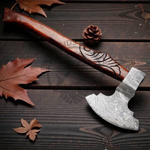 Hache à barbe en acier Damas forgé à la main pour le camping en plein air, hache de haute qualité avec manche en bois de rose et étui en cuir pour la chasse - DIY - Product Image 4
