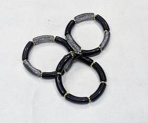Unisex Black Glitter Resin <b>Bracelets</b> with Classic Lock Pattern Stretchable Beaded <b>Bracelets</b> for Anniversary Party Wedding Gifts - Product Image 2