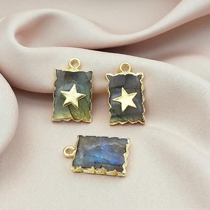 Pendentifs galvanisés en pierre naturelle plaqué or 16x12mm breloque rectangle faite à la main fournitures de fabrication de bijoux en gros - Product Image 4