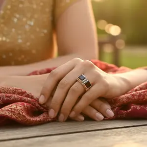 925 <b>Silver</b> <b>Statement</b> <b>Ring</b> for Women Rose Gold Rhodium Plating Trendy Inlay Design Featuring Natural Garnet Gemstone <b>Statement</b> - Product Image 1