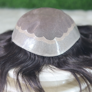 Système de perruque WIGBD BM en cheveux indiens Remy avec closure frontale en dentelle, texture 28mm, design central, options de densité 90%-130% - Product Image 1