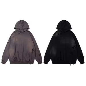 Sweat à capuche grande taille surdimensionné Raw Edge Peintures Acid Wash Distressed Sun Faded Hoodie Sweats à capuche unisexe - Product Image 3