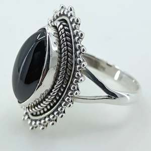 Navya <b>Craft</b> Handmade 925 Sterling Silver Women's Statement Cocktail <b>Ring</b> Black Onyx Marquise Rhodium July Birthstone Gift IGI - Product Image 3