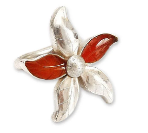 Venta al por mayor bohemio cornalina flor anillo tallado a mano piedra preciosa y plata esterlina cóctel joyería para aniversarios - Product Image 1