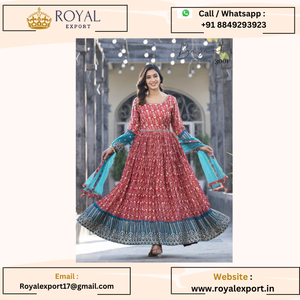 Nuevo diseñador Georgette bordado trabajo con trabajo hecho a mano estampado largo Anarkali vestido colección por Royal export - Product Image 1