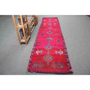 Vintage Rug, <b>Runner</b> 3.1x12.5 ft Rug, Herki <b>Red</b> Ikat Rug - Product Image 1