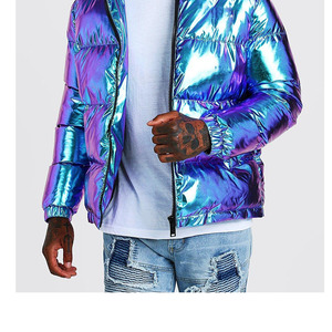 Chaquetas Acolchadas Reversibles Impermeables Reflectantes Holográficas con Capucha Unisex de Nueva Moda, Bolsillos con Ribete, Puños Elásticos, Poliéster - Product Image 4