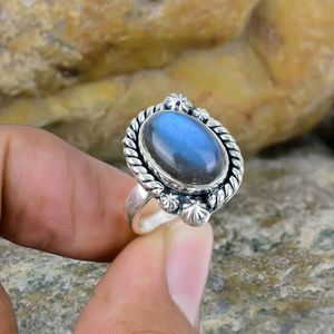 แหวนแลบราโดไรต์925แหวนเงินสเตอร์ลิงทำด้วยมือคริสตัลธรรมชาติทำด้วยมือสไตล์โบฮีเมียนของขวัญที่สมบูรณ์แบบสำหรับเธอ - Product Image 1