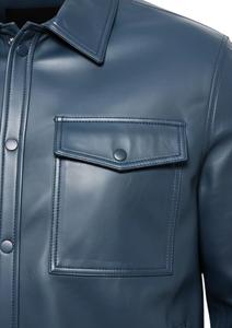 Veste en cuir véritable pour homme avec deux poches poitrine, boutonnée, décontractée, style streetwear - Product Image 2