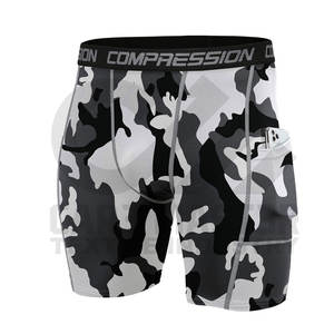 Pantalones cortos ajustados de compresión de cintura alta elástica para hombre, pantalones cortos de compresión para gimnasio, pantalones cortos de compresión de Yoga sin costuras - Product Image 1