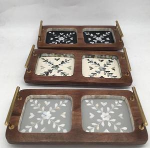Elegant Luxury Wooden & Mother of Pearl Inlay Decorative <b>Serving</b> Trays <b>Bowl</b> Handmade Feature for Party Chocolates <b>Serving</b> - Product Image 2