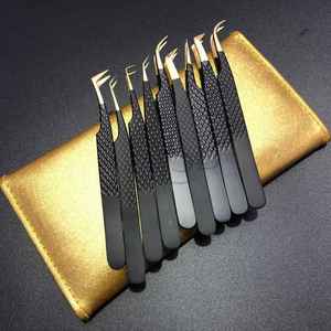 Pince à cils en or noir prix de gros Logo personnalisé pince à épiler en acier durable à prise solide de haute qualité - Product Image 3