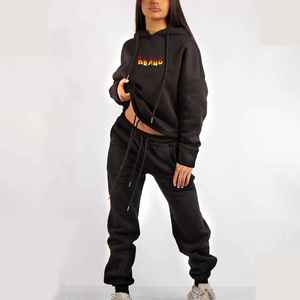 Survêtement personnalisé en polyester/coton surdimensionné à épaules tombantes pour femmes sérigraphie personnalisée logo imprimé Streetwear Jogging Costume hiver - Product Image 1